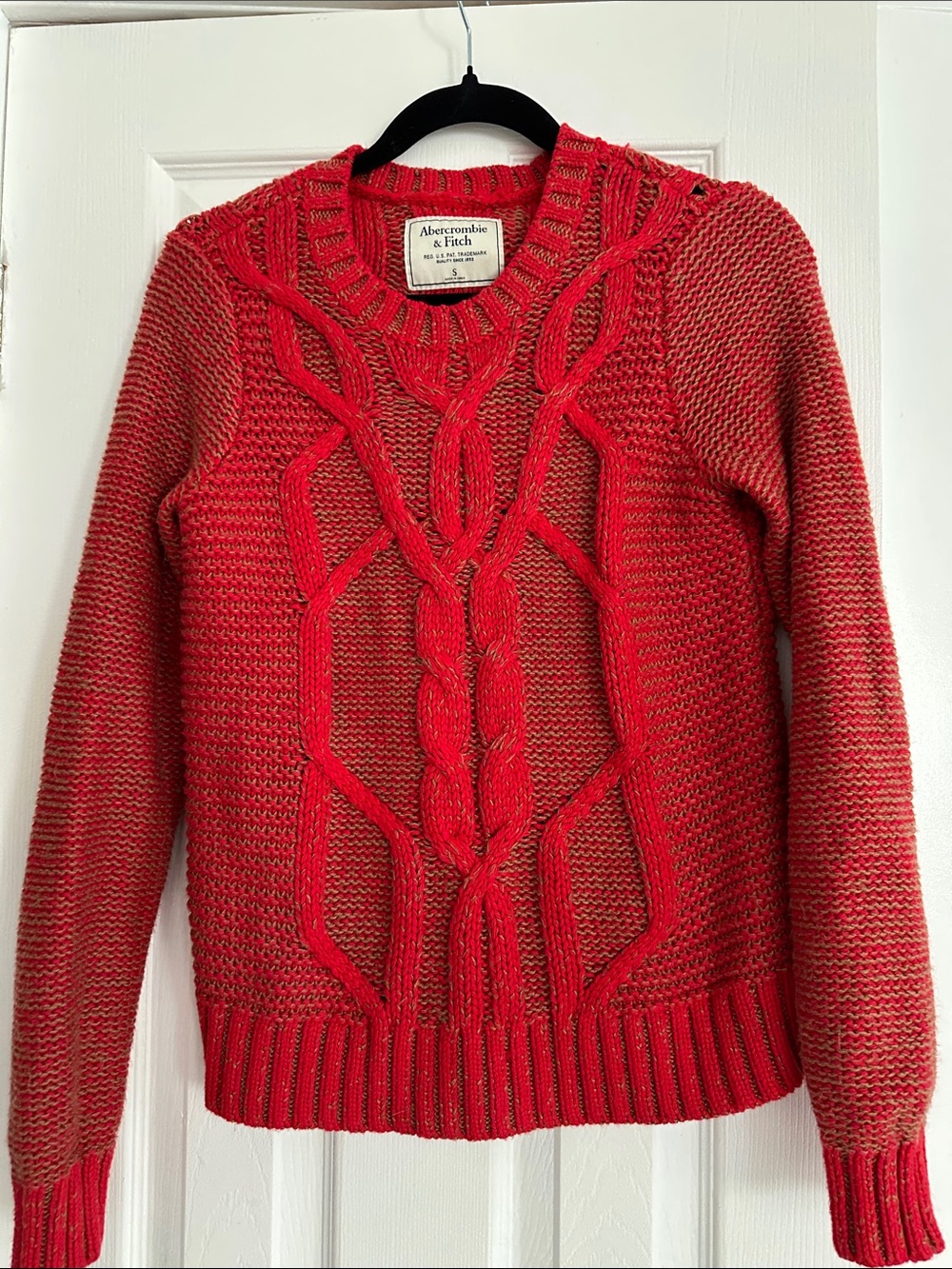 Abercrombie & Fitch Red Cable-Front Crewneck Sweater